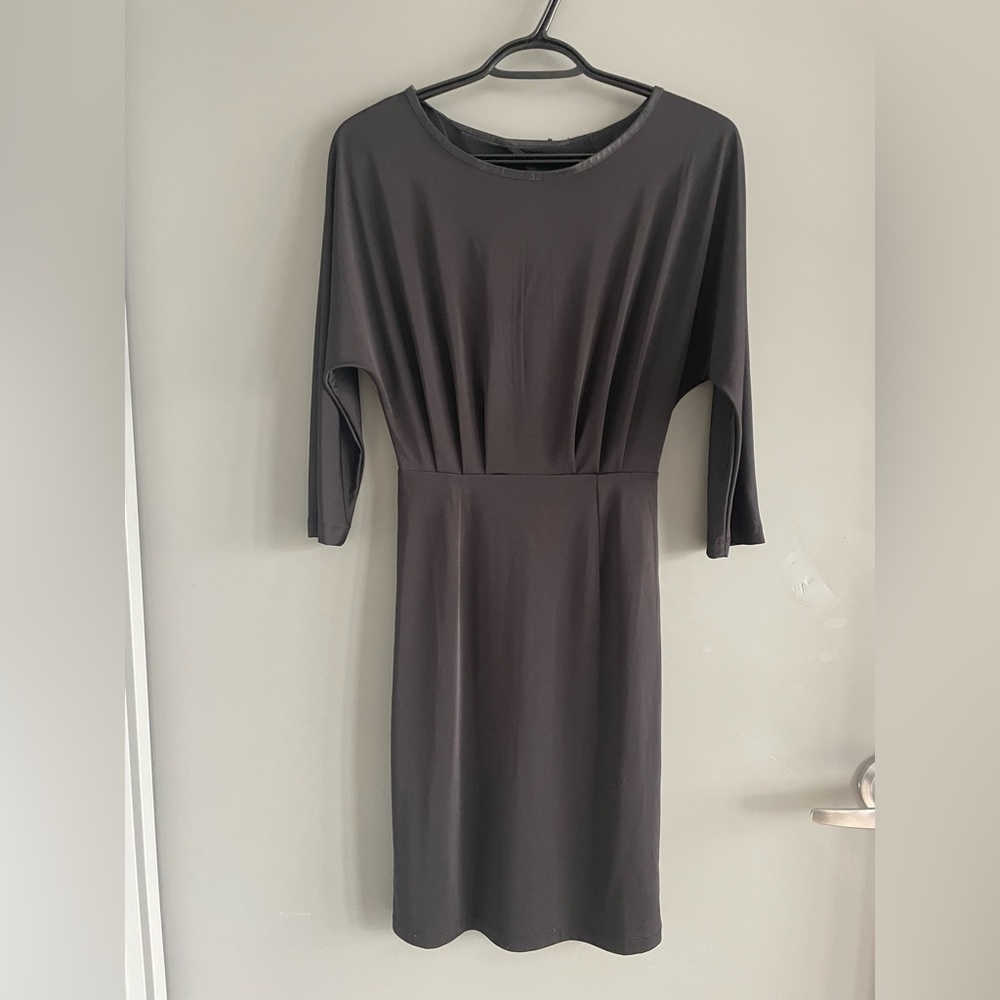 Open-back business casual dress, black